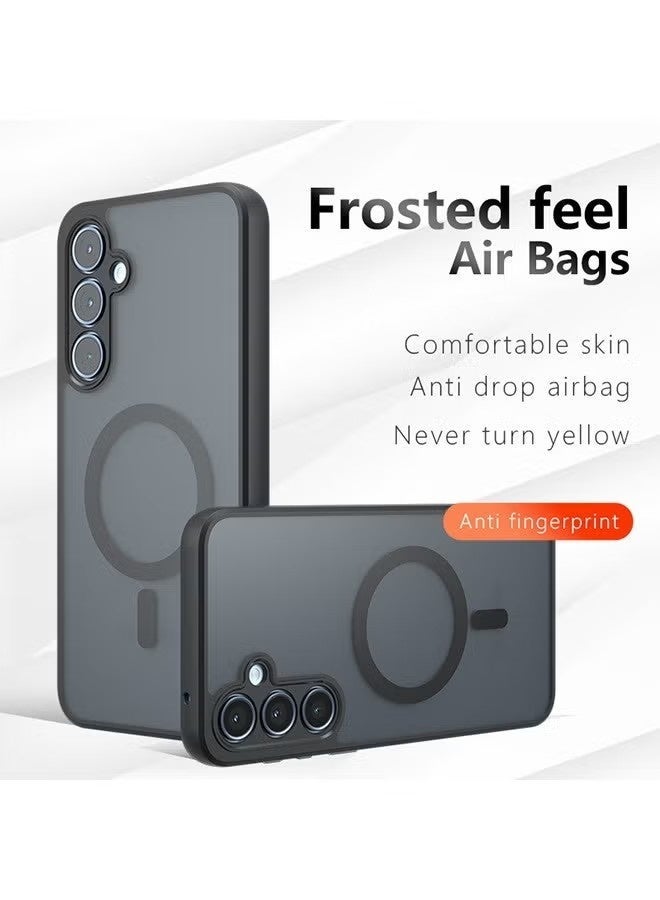 Magnetic Case for Samsung Galaxy A55 5G 6.6-Inch, Frosted Translucent Back Protective Slim Phone Cover, Anti-Fingerprints,Anti-Fall Drop Protection,Shockproof Case for Samsung Galaxy A55 5G (Black) - Image 1